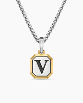 V Initial Amulet in Sterling Silver with 14K Yellow Gold, 17mm